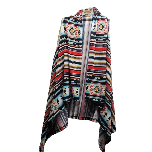 Wrangler Women M Soft Long Draped Vest Western Aztec Cowgirl Southweatern Rodeo - Picture 1 of 7